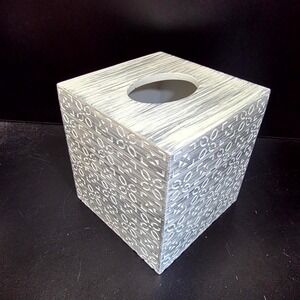 Art House Tissue Box Cover Unisex OS Gray Carved Geometric Floral Square Decor